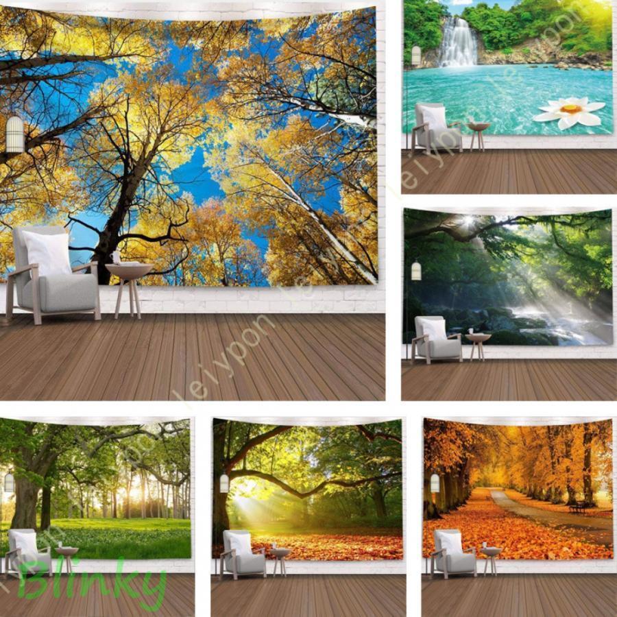 タペストリー 森のタペストリー 風景画タペストリー 秋葉 北欧 森林 太陽 寝室 ビーチタオル 模様替え ..