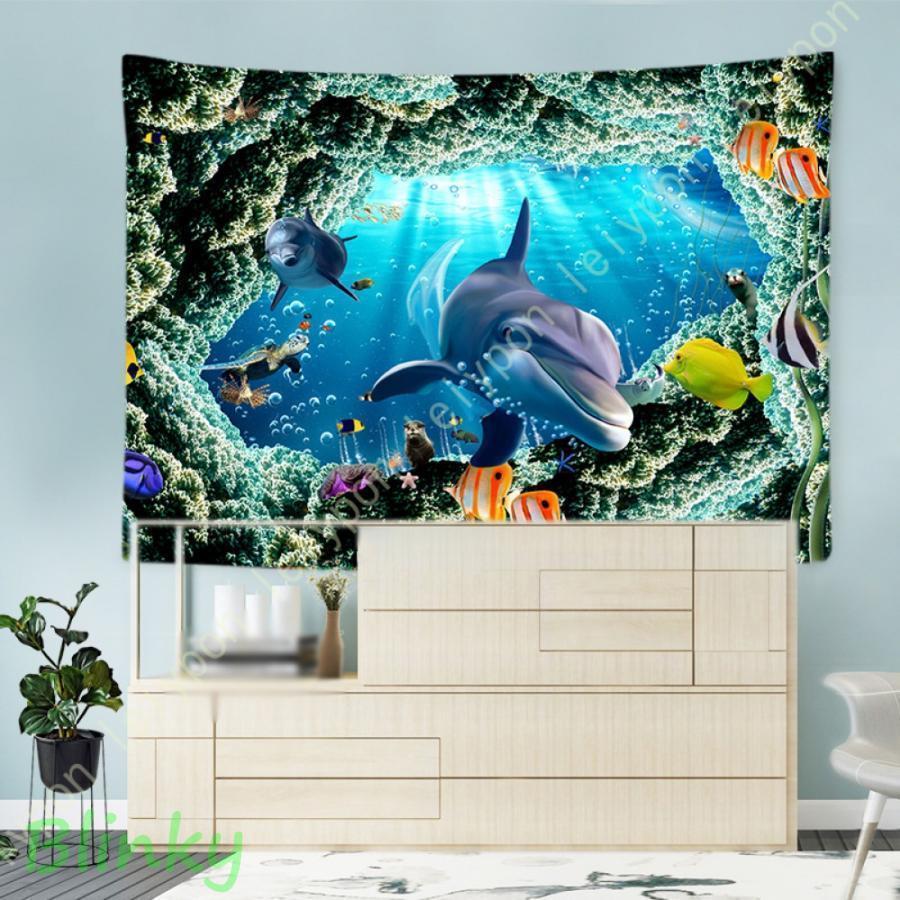 壁掛け 熱帯魚 海底 世界 タペストリー シャークタペストリー モダンなアート 動物 くじら 海 多機能 ..