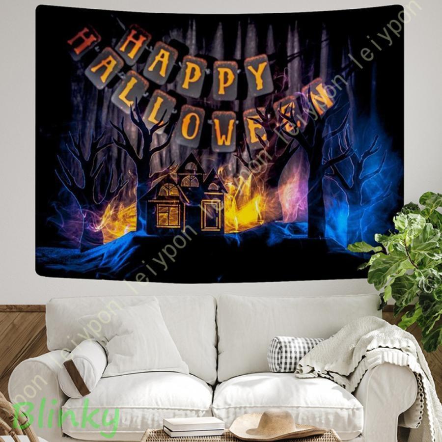 タペストリー ハロウィン イベント パーティー 黒猫 かぼちゃ 装飾 満月 ホラー コウモリ クモの巣 枯..