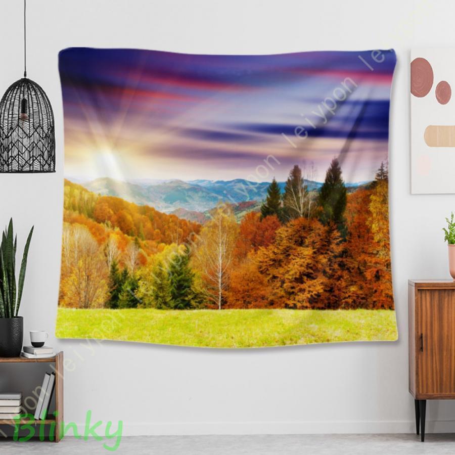 タペストリー 自然のタペストリー 霧のタペストリー 樹木 森林 秋葉 風景 太陽 新居祝い 飾り 飾り付け..