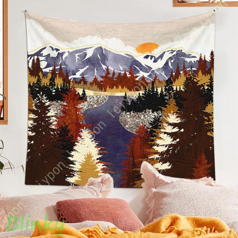 タペストリー ポスター 風景画タペストリー 森 山柄 波 太陽 新居祝い おしゃれ飾り リビングルーム お..