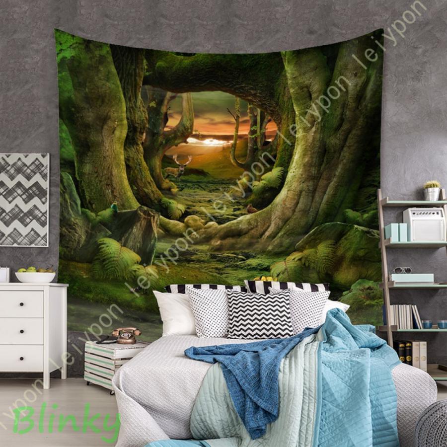 タペストリー 壁掛け 自然風景 森の緑樹 紅葉 霧 布ポスター おしゃれ ナチュラル 秋の葉 インテリア ..