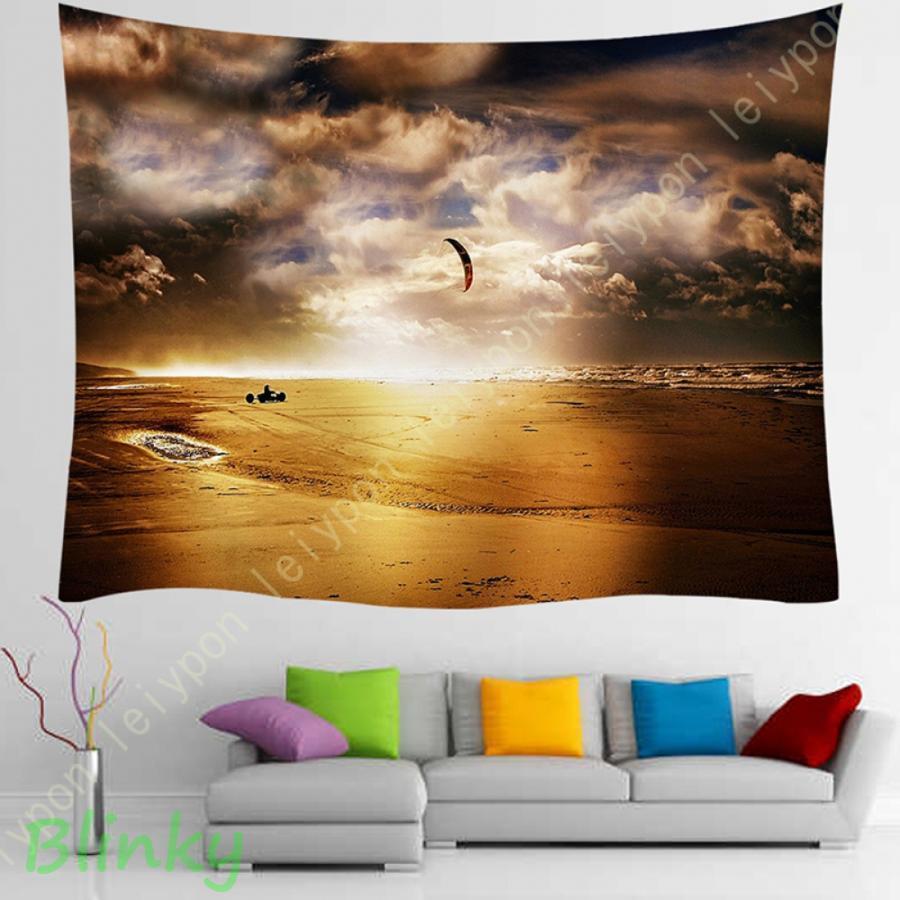 自然風景タペストリー 美しい海 白雲 ビーチと波 ハワイアン風 サンシャイン 多機能 室内装飾タペスト..