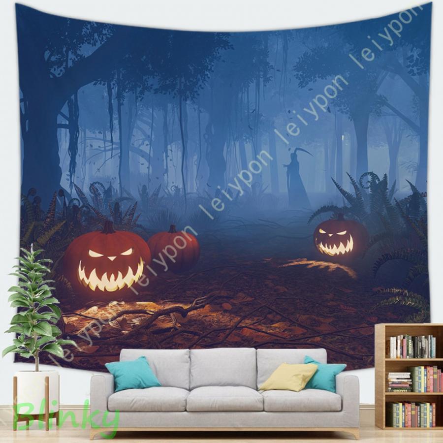 タペストリー ハロウィン 窓 飾り おしゃれ 壁掛け 布ポスター 飾り付け コウモリ 枯れ木 黒猫 Happy ..