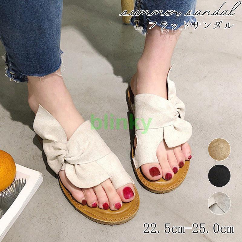 サンダル レディース フラット トングサンダル ぺたんこ リボン スエード ビーチサンダル スリッパ 軽..