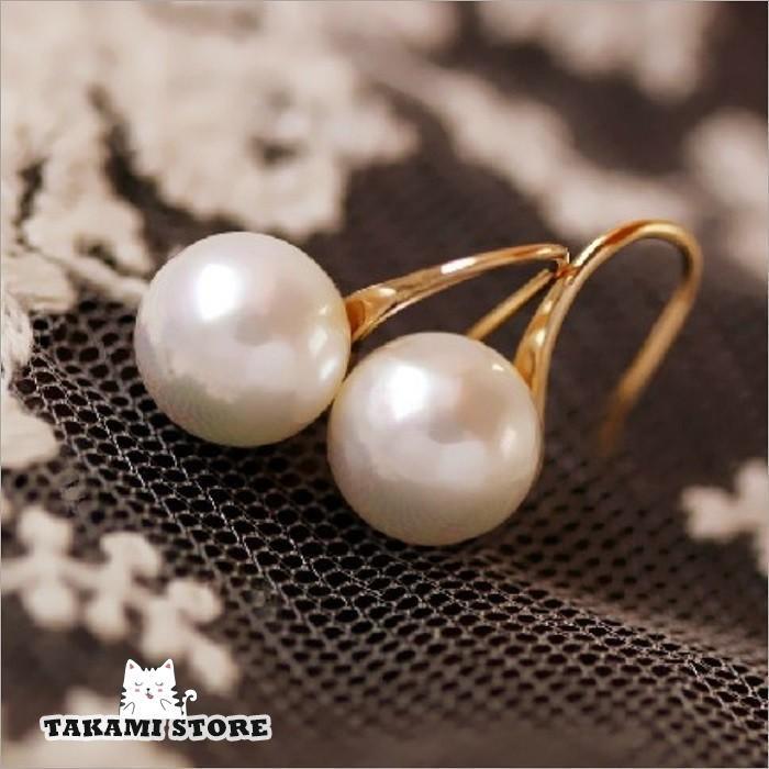 フックピアス レディース パール 大粒 10mm 18KGP 入園式 卒業式 パーティー ギフト 結婚式 ポイント消化 アクセサリー