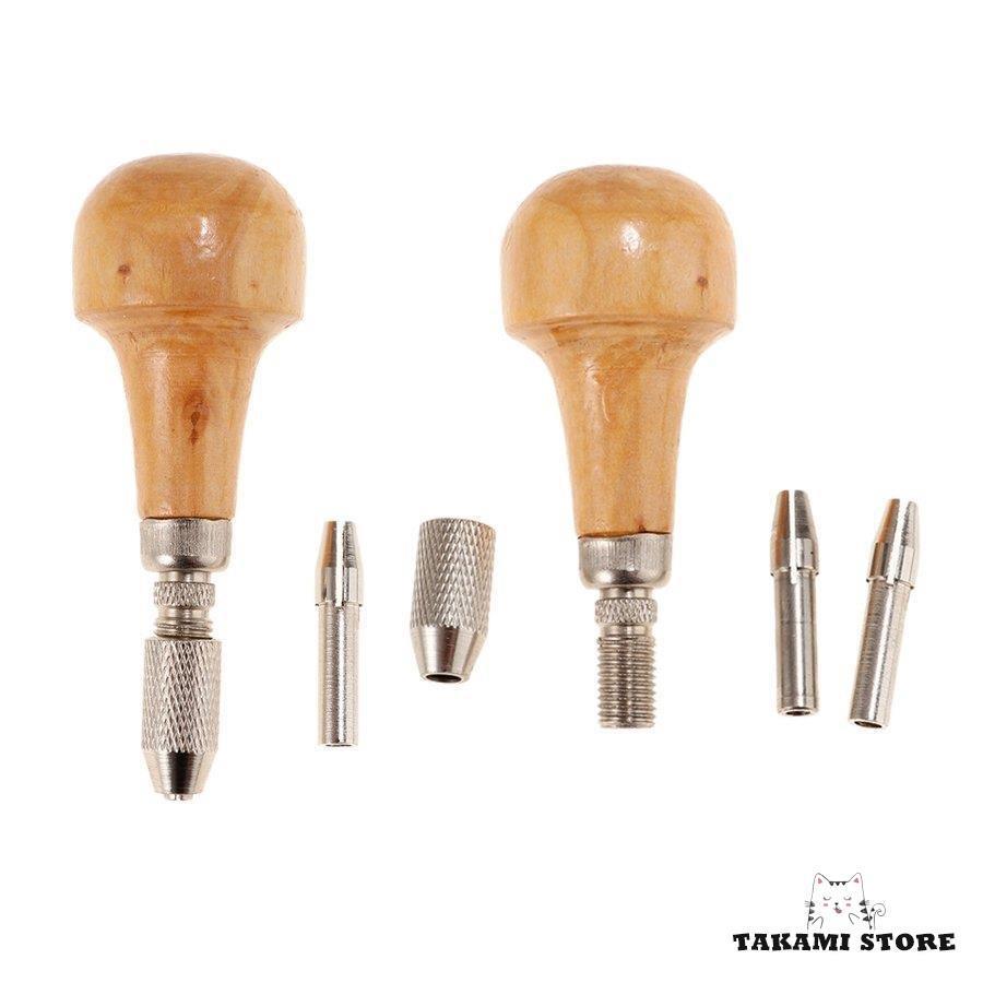 2セットの宝石商ピンバイスビーズドリルビットと木製ハンドル時計ツール