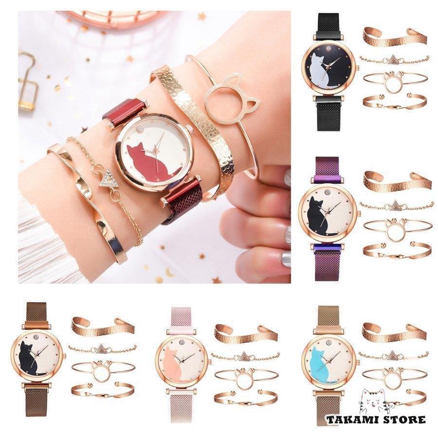 5xレディースウォッチチェーンブレスレットバングル女性リストバンドジュエリー