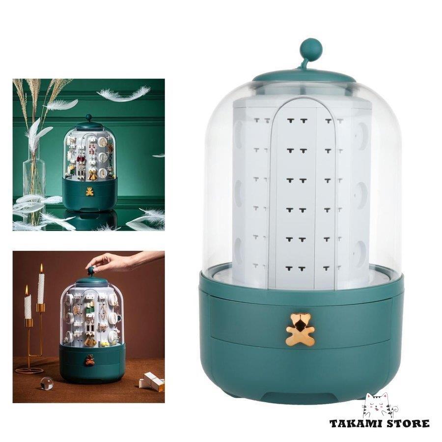 回転可能なジュエリーイヤリング回転スタンドボックスリングショーケースオーガナイザーグリーン
