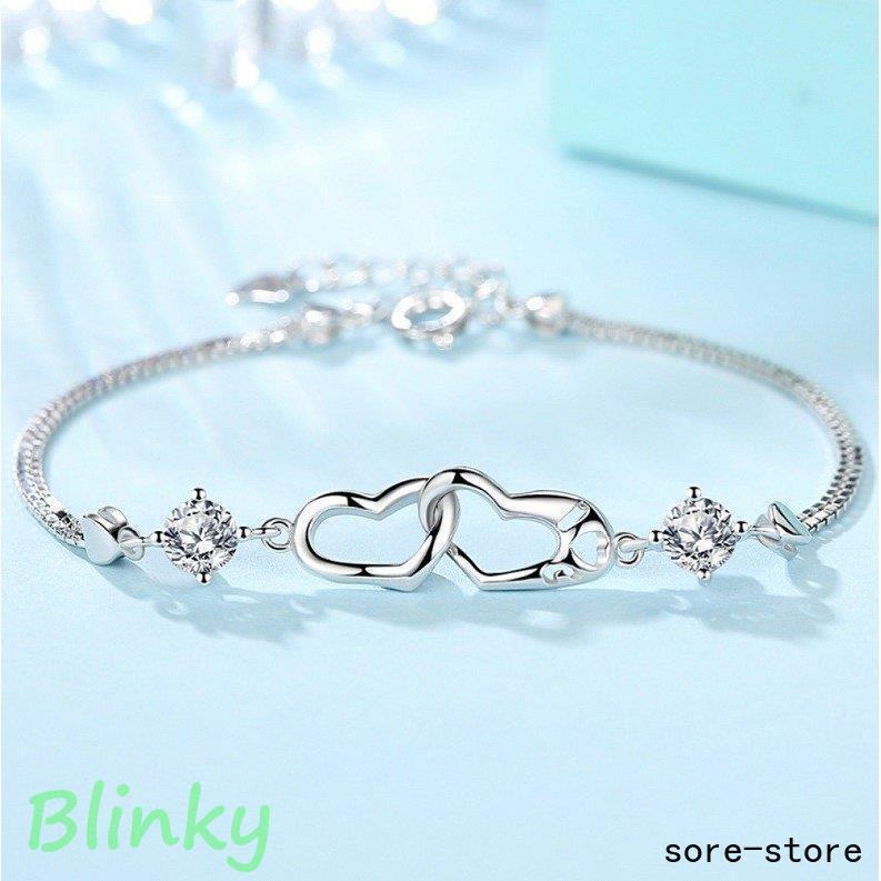 プレゼント 女性 ブレスレット レディース ハート 2粒ダイヤ プラチナ仕上げ シルバー925 誕生日プレゼ..