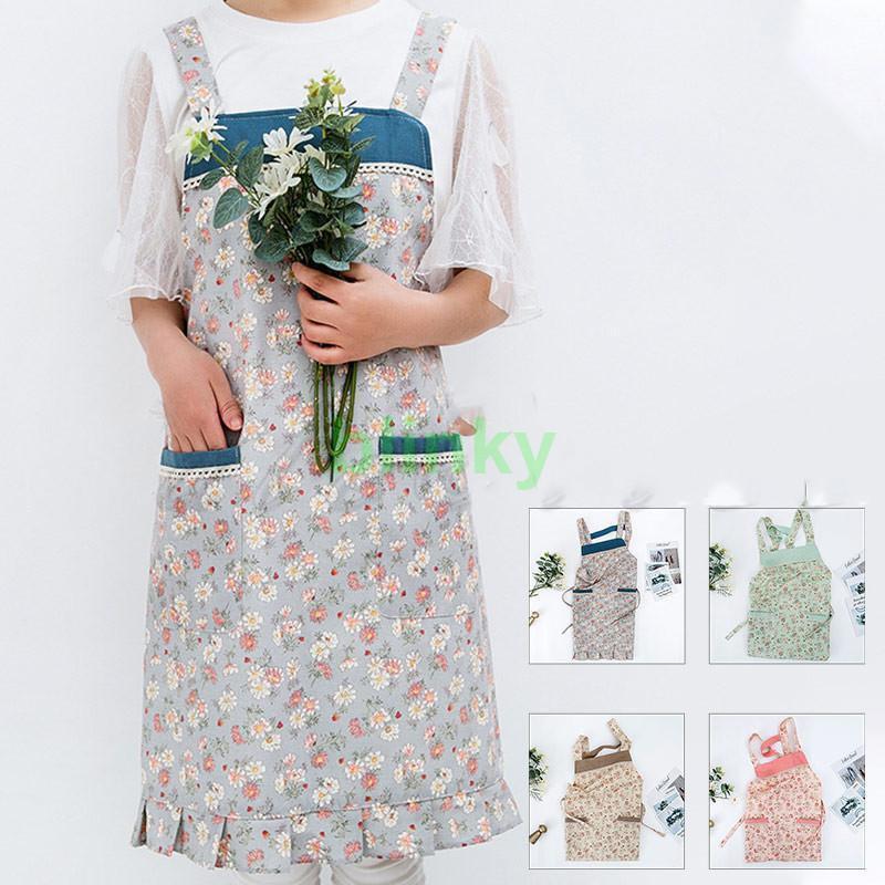 エプロン おしゃれ　首掛け ストライプ柄 ポケット付き 撥水加工　可愛い 姫系 ロング丈　保育士 料理..