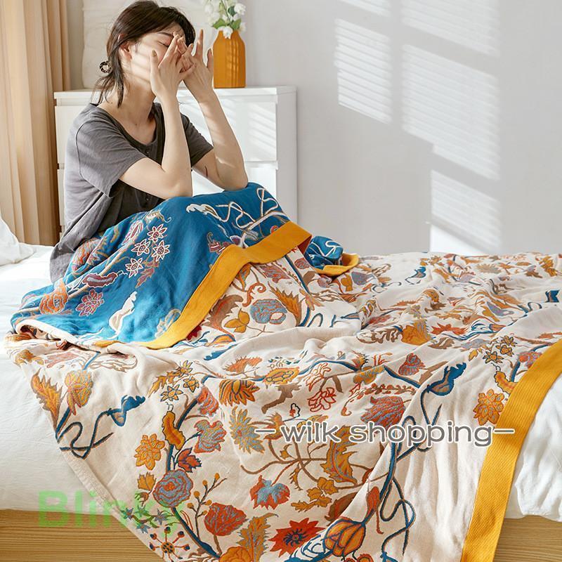 ガーゼケット 民族風 シングル 綿100％ ブランケット 花柄 ひざ掛け タオルケット ハーフケットガーゼ ..