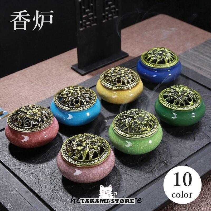 香炉 蓋付き 陶器 ふたつき お香 香皿 線香立て 仏具 アンティーク風 かわいい おしゃれ 和モダン アジ..