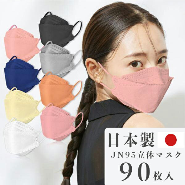 マスク 個別包装 90枚入 不織布マスク 日本製マスク カラー 不織布 男女兼用 大人 子供 4層 ラッピング包装 99%カット メイクが落ちにくい 花粉 風邪