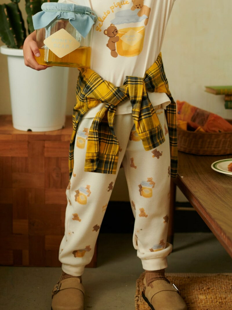 ジェラートピケ モーニングベア ロングパンツ(ホワイト) gelato pique（ジェラートピケ）の「【KIDS】モーニングベア