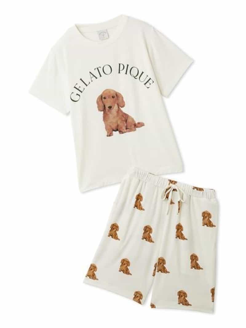  DOG柄Tシャツ&ショートパンツセット gelato pique ジェラートピケ パンツ その他のパンツ ホワイト グレー ピンク