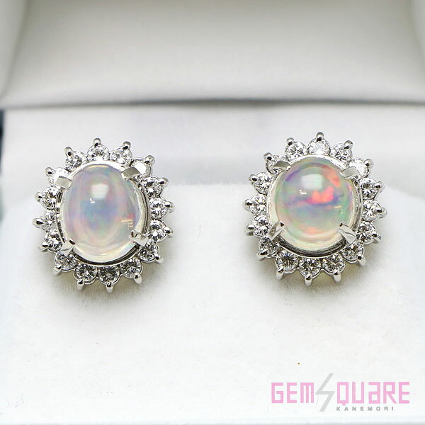 オパール デザインイヤリング プラチナ メレダイヤ イヤリング Pt900 オパール ダイヤモンド レディース 中古 ラッピング可 オーストラリア産セミブラックオパール ダイヤモンド プラチナ