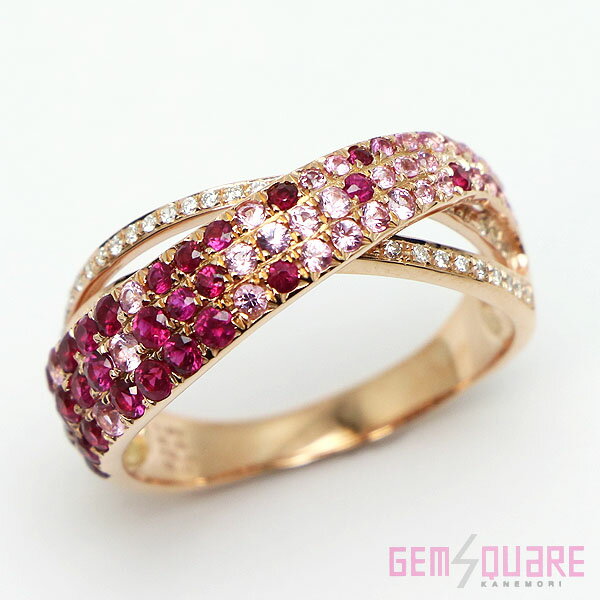 【K18PG】ルビー ピンクサファイア ダイヤモンド リング 指輪 R0.84 PS0.49 D0.13 5.3g 20.5号 仕上げ済【質屋出店】