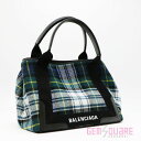 【339933 9UY2N】BALENCIAGA バレンシアガ ネイビーカバ Sサイズ チェック柄 バッグ 未使用品【質屋出店】