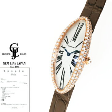 【中古】美品 カルティエ ベニュワール アロンジェ WB510831 PG/革 純正ダイヤ レディース 手巻 腕時計