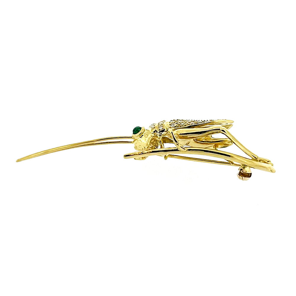 【中古】キリギリス モチーフ 9.16g ダイヤモンド 0.35ct エメラルド 0.10ct K18 ...