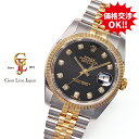 【中古】ロレックス デイトジャスト 116233G ランダム番 ルーレット刻印 10P純正ダイヤ YG/SS ブラック メンズ 自動巻 時計