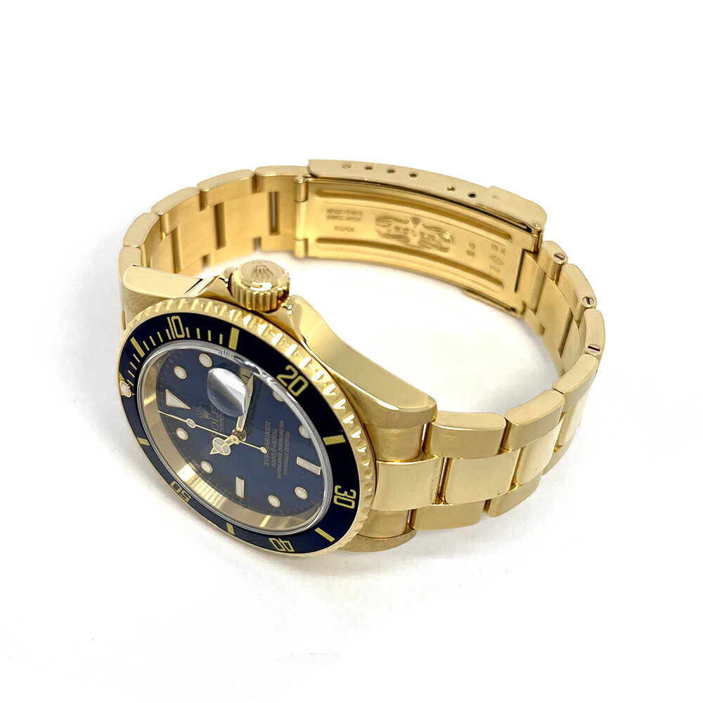 【中古】ロレックス サブマリーナ 16618 Y番 金無垢 青サブ ギャラ付 メンズ 自動巻 時計