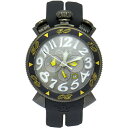 ガガミラノ クロノ48mm ブラックPVD 6054.6 グレー×イエロー ホワイトアラビアインデックス ステンレススチール製×シリコンラバー クロノグラフ クォーツ メンズ腕時計 スモールセコンド アワーカウンター ミニッツカウンター 100m防水【未使用品】