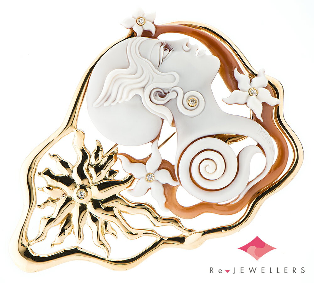 カルロ・パルラーティ 台座付 シェル ダイヤモンド 18金イエローゴールド ブローチ【中古】(2200000440808)