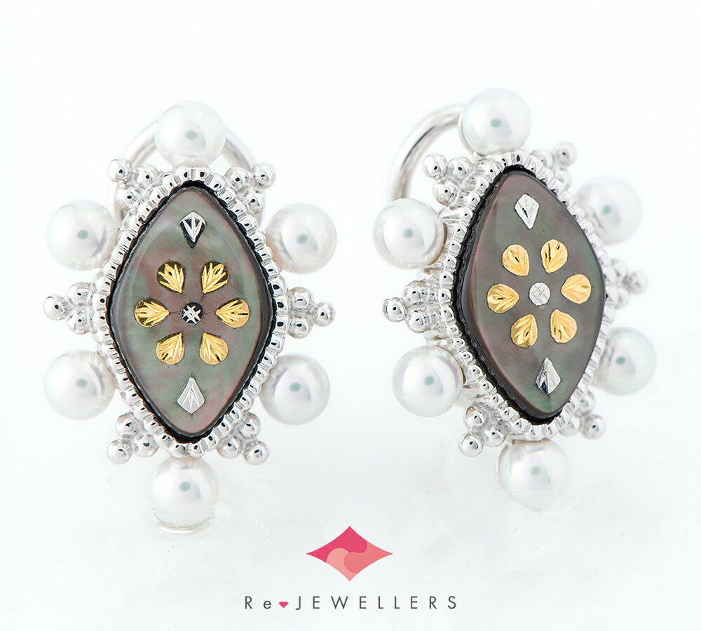 ミキモト ピクウェ 3.2mm アコヤ真珠 シェル 18金ホワイトゴールド イヤリング【中古】（2200000453099）