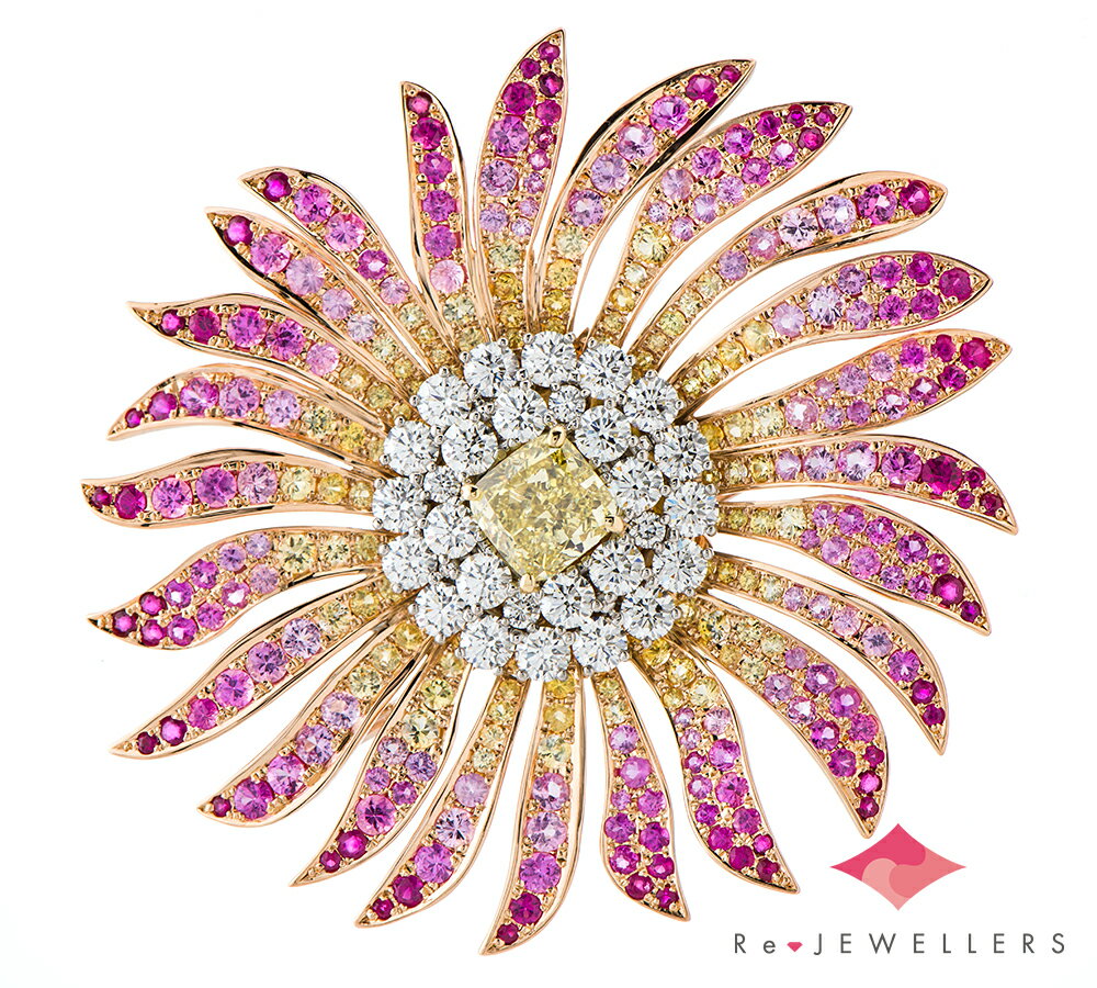 サバース FANCY INTENSE YELLOW ダイヤモンド3.63ct マルチストーン ダイヤモンド 計4.51/0.22ct 18金ピンクゴールド ブロ...