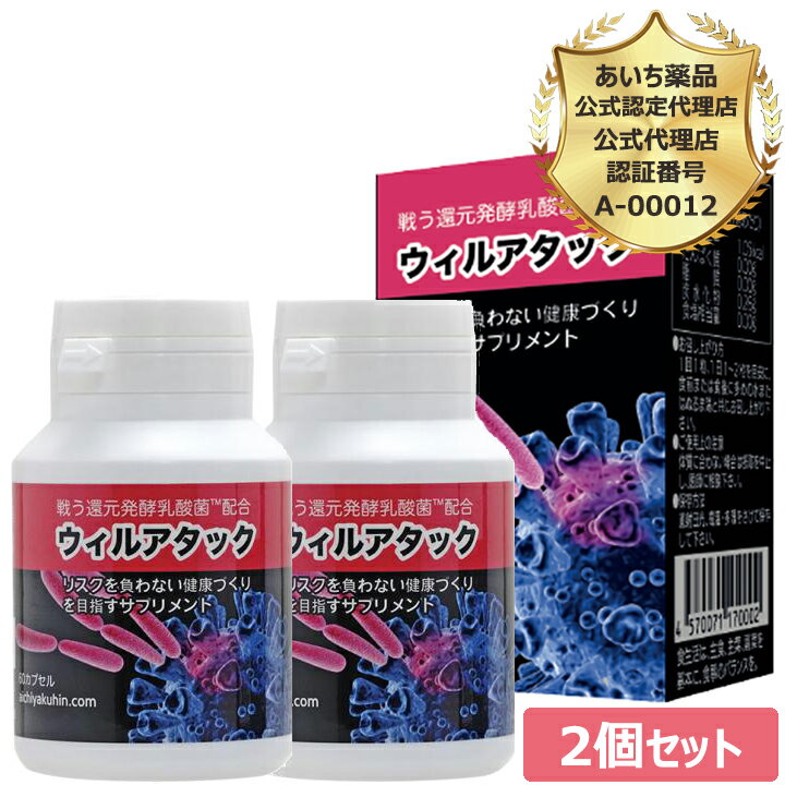 公式認定代理店 2個セット 戦う還元発酵乳酸菌 ウィルアタック60粒〜超微粒子カプセル〜還元発酵乳酸菌　乳酸菌発酵エキス　炭含有食品　ウイルアタックのサムネイル