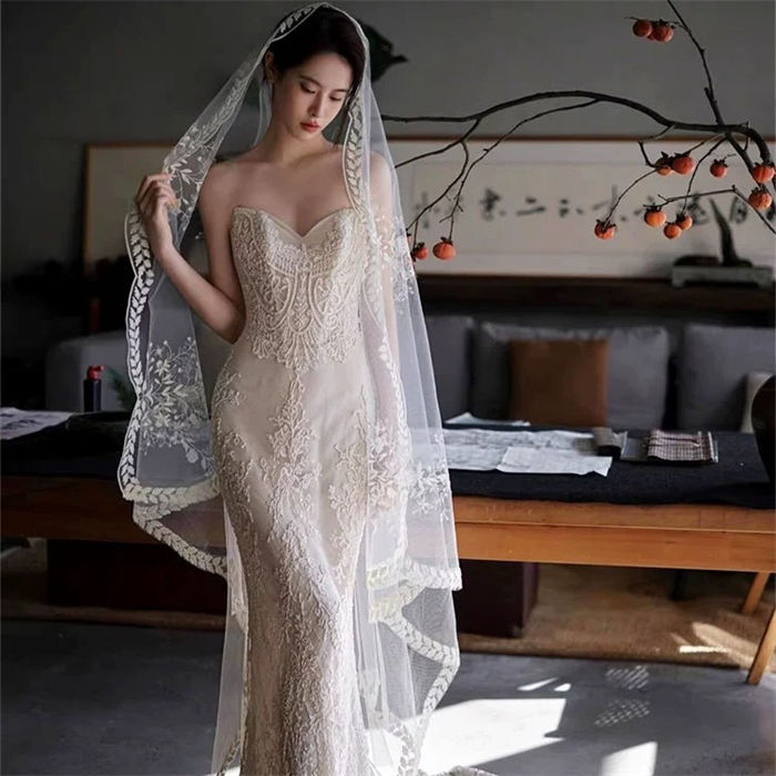 ウエディングベール ウェディング ベール Wedding Veil 1.5×1.2M 2×1.7M コーム付き ロング レトロ ベール レース 透け感 ブライダル ブライダル用品 結婚式 花嫁 夢幻 きれい