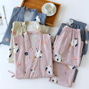 カップル パジャマ レディース メンズ ルームウェア セットアップ 上下セット サウナ服 ガーゼ 春夏 無地 七分袖 部屋着 カジュアル 体型カバー ファッショ...