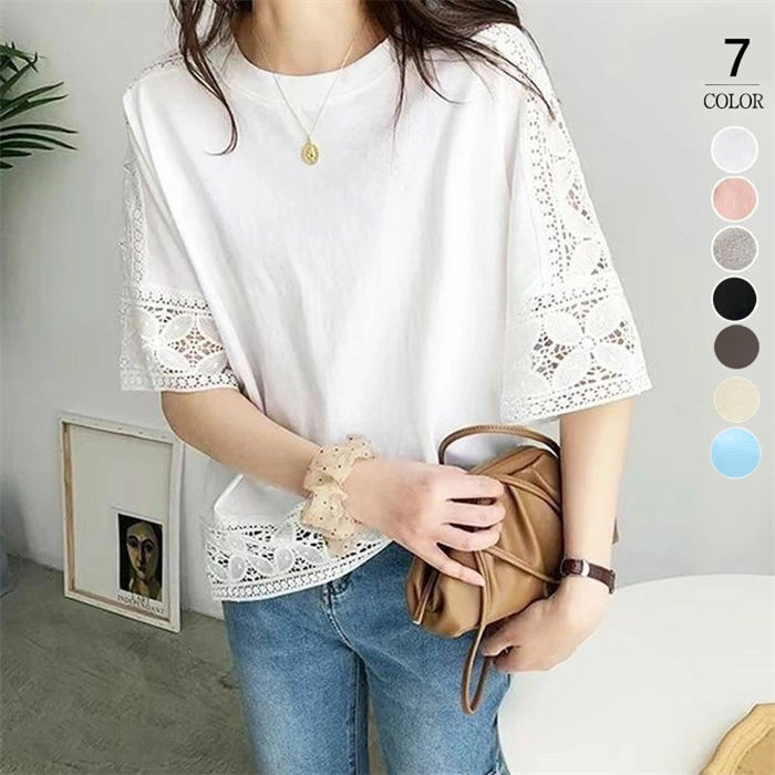 3-Quarter Sleeves - ブラウス レディース シャツ トップス 五分袖 長袖シャツ シャツブラウス フリーサイズ 丸首 大人可愛い 体型カバー ゆったり 通気性 きれいめ カジュアル シンプル 春夏 春 夏 秋 20代 30代 40代 お呼ばれ 大人