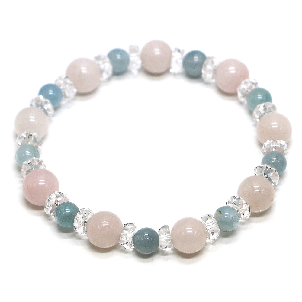 ローズクォーツ・アクアマリンのコンビブレスレット【天然石・パワーストーン・Bracelet恋愛運】