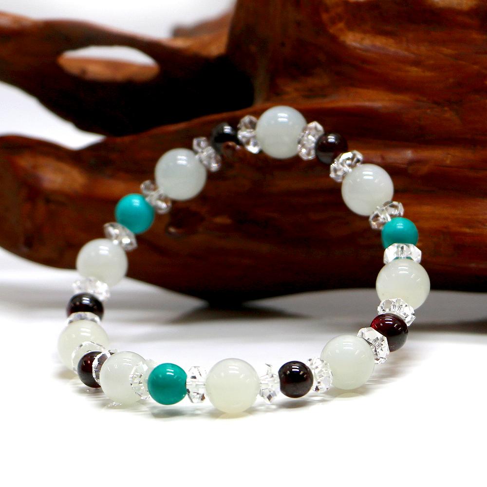ムーンストーン＆ガーネットのコンビブレスレット【天然石・パワーストーン・Bracelet恋愛運】