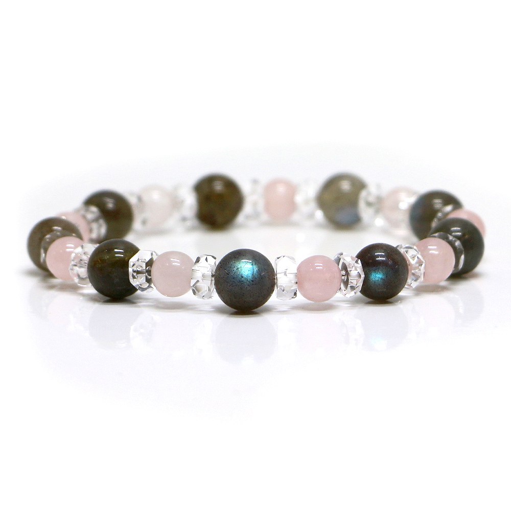 ラブラドライト＆ローズクォーツのコンビブレスレット【天然石・パワーストーン・Bracelet恋愛運】