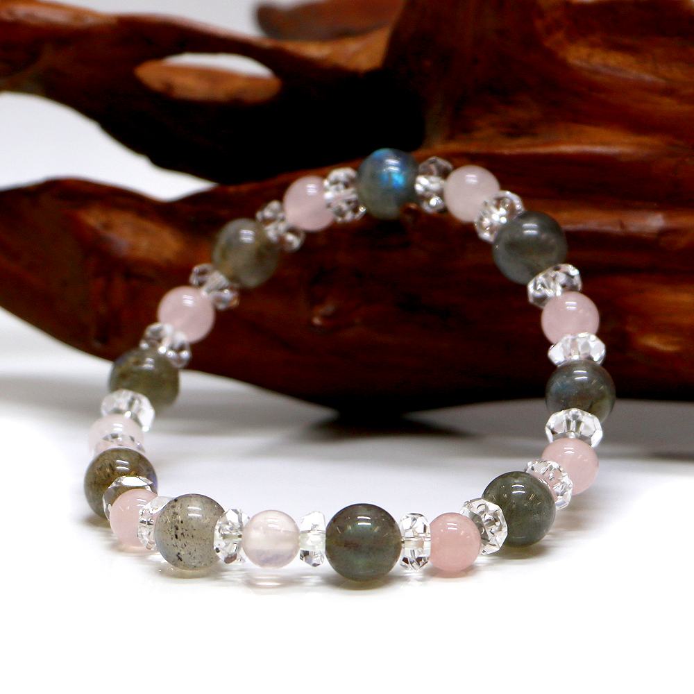 ラブラドライト＆ローズクォーツのコンビブレスレット【天然石・パワーストーン・Bracelet恋愛運】