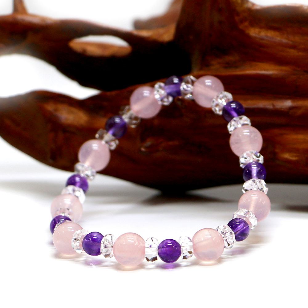 アメジスト・ローズクォーツのコンビブレスレット【天然石・パワーストーン・Bracelet恋愛運】