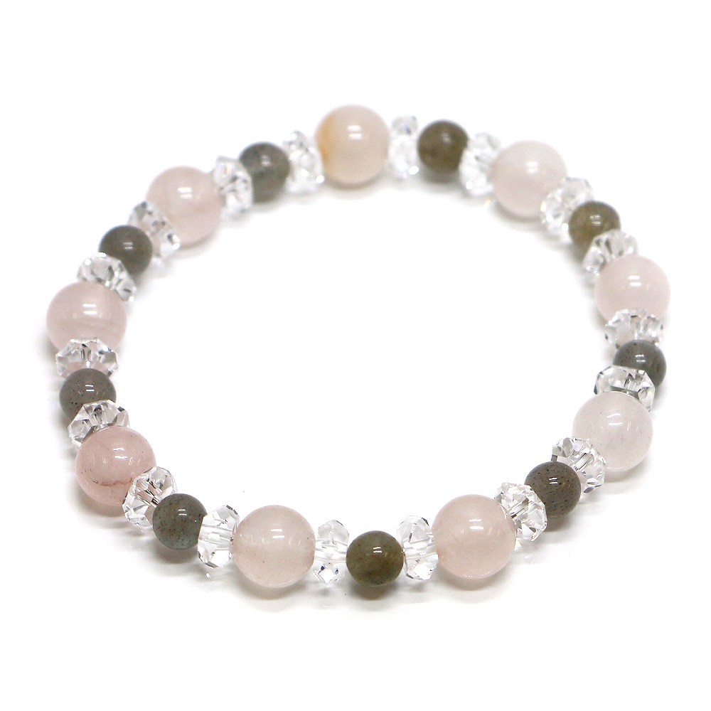 ラブラドライト＆ローズクォーツのコンビブレスレット【天然石・パワーストーン・Bracelet恋愛運】