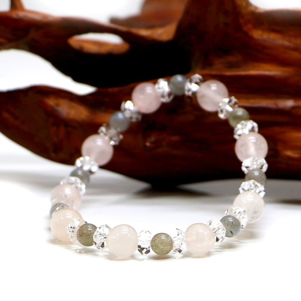 ラブラドライト＆ローズクォーツのコンビブレスレット【天然石・パワーストーン・Bracelet恋愛運】