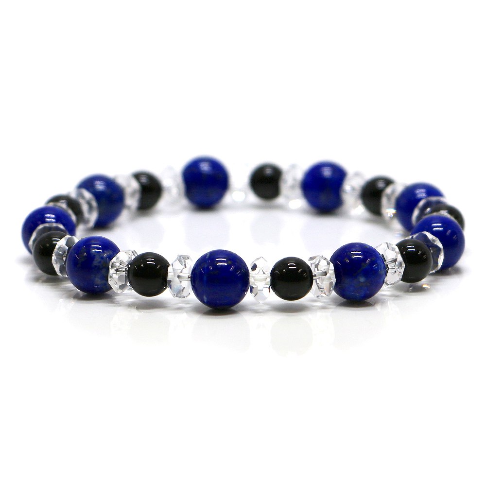 当店オリジナルのアミュレットブレスレットとなります 6mm、8mm玉のカラーストーンの間にクリスタルボタンカットを挟んだブレスレットになります こちらは財運、金運アップなどのパワーストーンを使用したコンビネーションとなります サイズは2サイ...