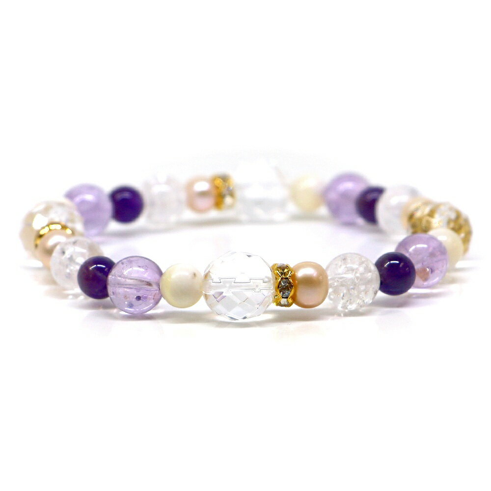 Rakuten - アメジスト＆水晶のコンビブレスレット【天然石・パワーストーン・Bracelet恋愛運】