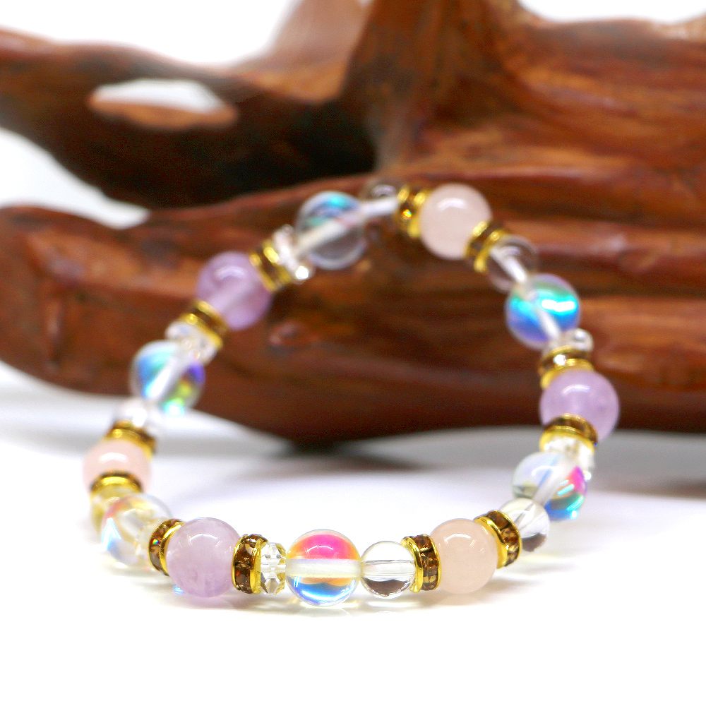 ラベンダーアメジスト＆ローズクォーツのコンビブレスレット【天然石・パワーストーン・Bracelet恋愛運】
