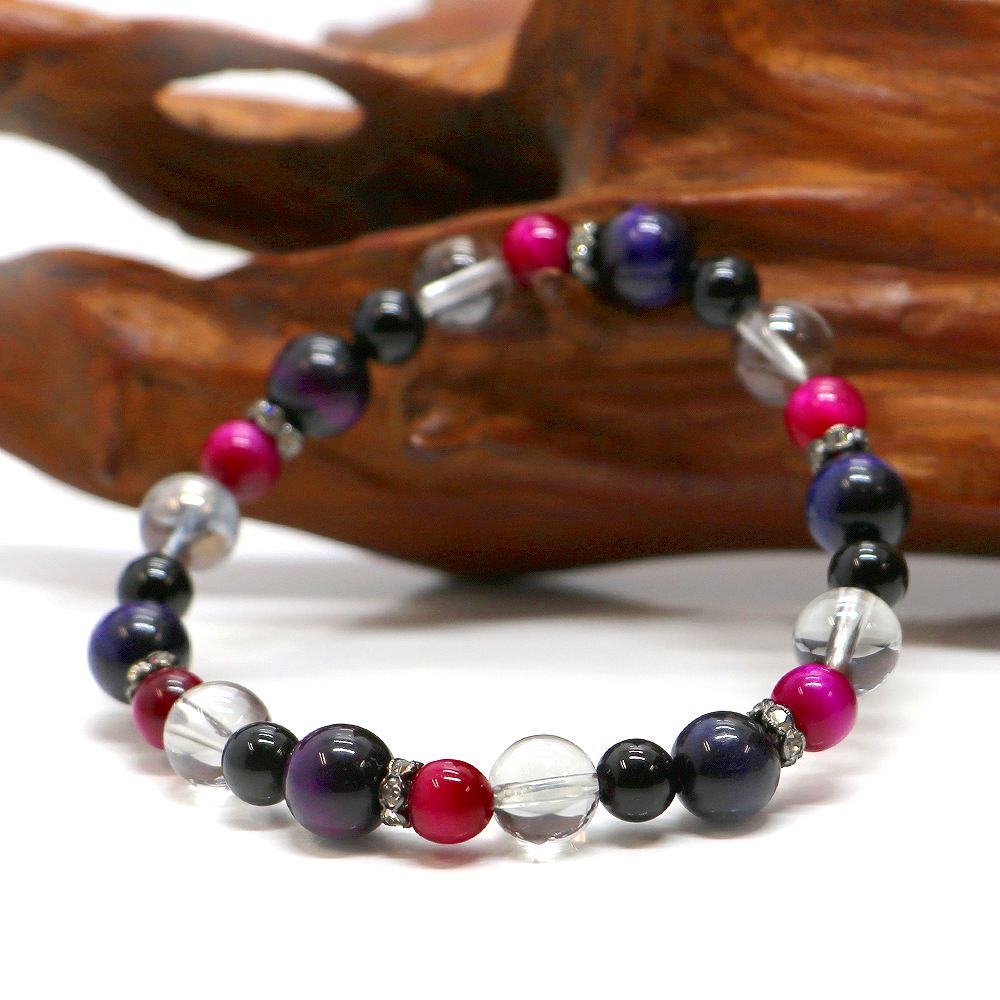パープルタイガーアイ＆ローズタイガーアイのコンビブレスレット【天然石・パワーストーン・Bracelet仕事運・ビジネス運】