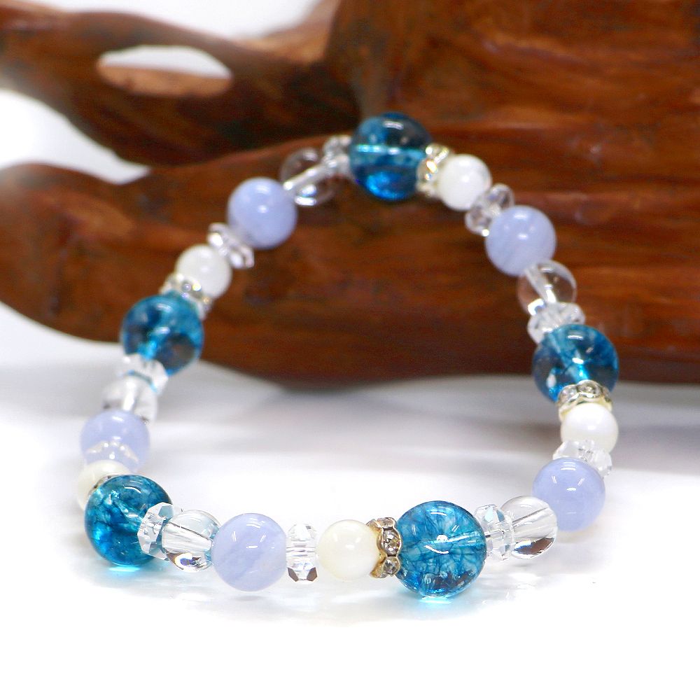 染めクォーツ＆ブルーレースアゲートのコンビブレスレット【天然石・パワーストーン・Bracelet関係運・友達運】