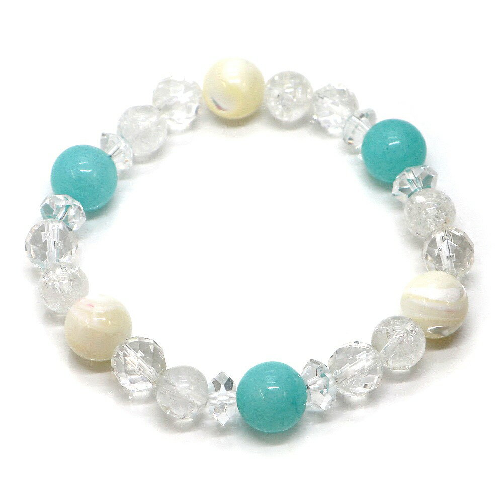 アマゾナイト＆マザーオブパールのコンビブレスレット【天然石・パワーストーン・Bracelet健康運・長寿のお守り】