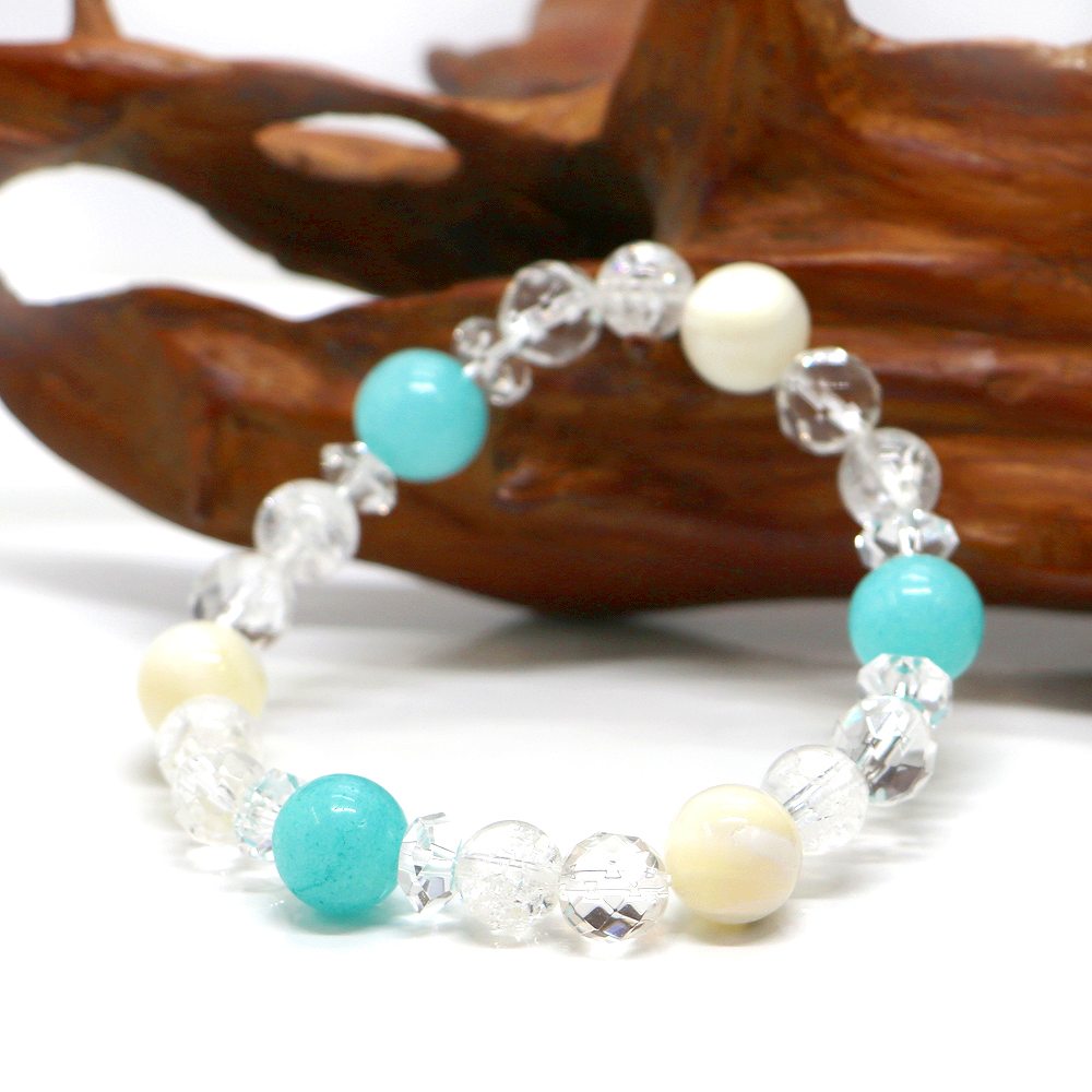 アマゾナイト＆マザーオブパールのコンビブレスレット【天然石・パワーストーン・Bracelet健康運・長寿のお守り】