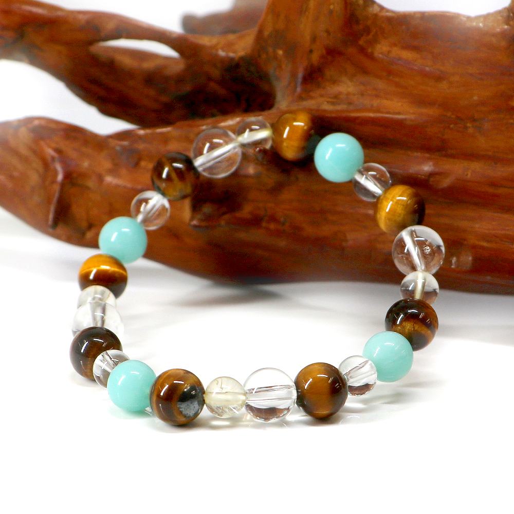 タイガーアイ＆アマゾナイトのコンビブレスレット【天然石・パワーストーン・Bracelet金運・財運】
